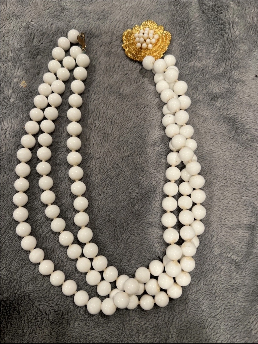 Vintage Castlecliff Multi Strand Faux Pearl Necklace Gold Clasp